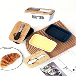 Ceramic butter dish with bamboo cover and built-in knife slot – Home Hatch Pakistan