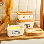 Ceramic butter dish with bamboo cover and built-in knife slot – Home Hatch Pakistan