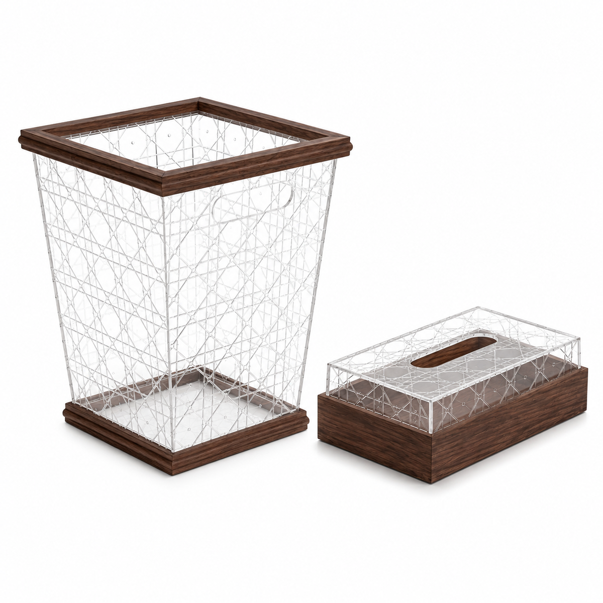 Acrylic Wooden Tissue Box & Bin Set