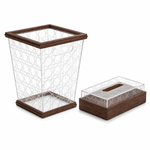 Acrylic Wooden Tissue Box & Bin Set