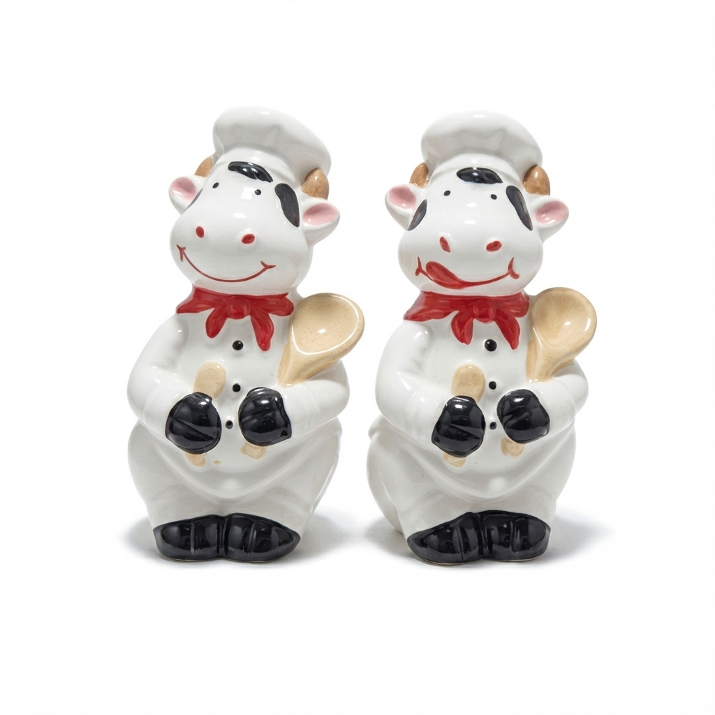 Chef Cow Ceramic Salt & Pepper Shaker Set with Tray