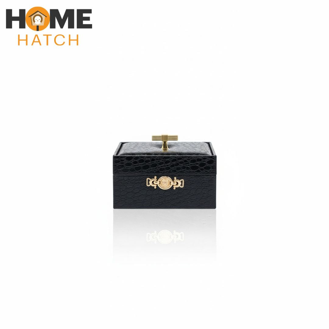 Croc Luxe 3-Piece Black Crocodile Pattern Leather Jewelry Box Set with Golden Knobs – Home Hatch Pakistan