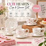 cute hearts ceramic cup and saucer set, 250ml ceramic cup and saucer, heart print tea cup, heart print coffee cup, ceramic tea cup with saucer, cute coffee cup with saucer, heart design ceramic cup, aesthetic cup and saucer, 250ml coffee cup, ceramic chai cup, cute tea cups Pakistan, heart print cups Pakistan, ceramic cup saucer Pakistan, coffee cup and saucer Pakistan, tea cup set online Pakistan, decorative ceramic cups, Valentine's Day coffee cup, romantic gift cup, birthday gift for coffee lovers, heart