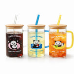 Cute panda glass tumbler with bamboo lid and glass straw – Home Hatch Pakistan