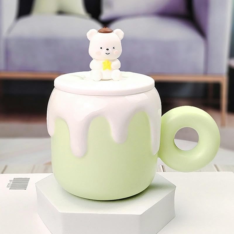 Cute bear ceramic coffee mug with lid 500ml Home Hatch Pakistan