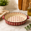 DANNY HOME 11-Inch Oval Ceramic Baking Dish with Handles | Red Pattern Oven-to-Table Casserole Bakeware