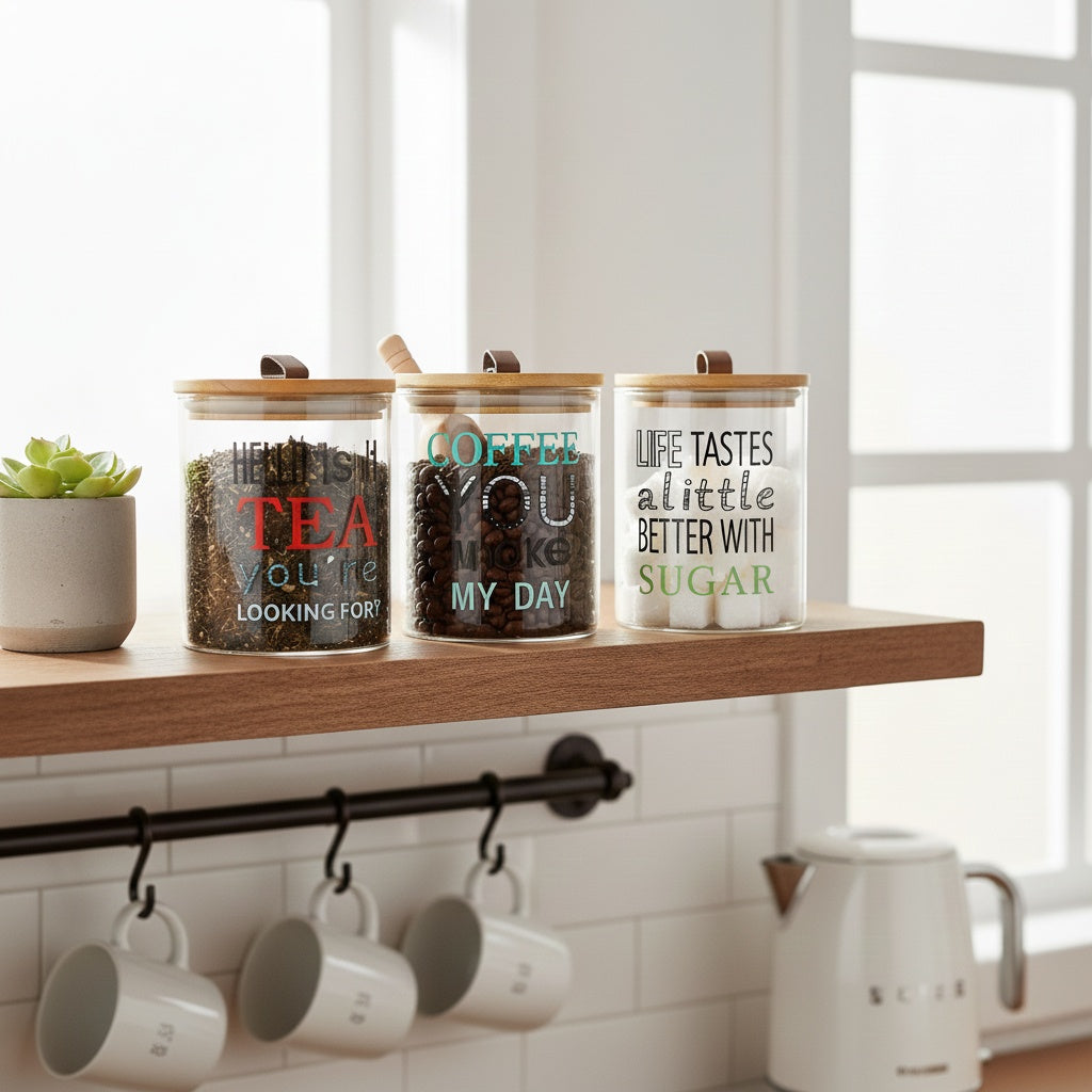 DANNY HOME 3-Piece 750 ml Glass Storage Jars with Bamboo Lids – Airtight Kitchen Storage Containers”