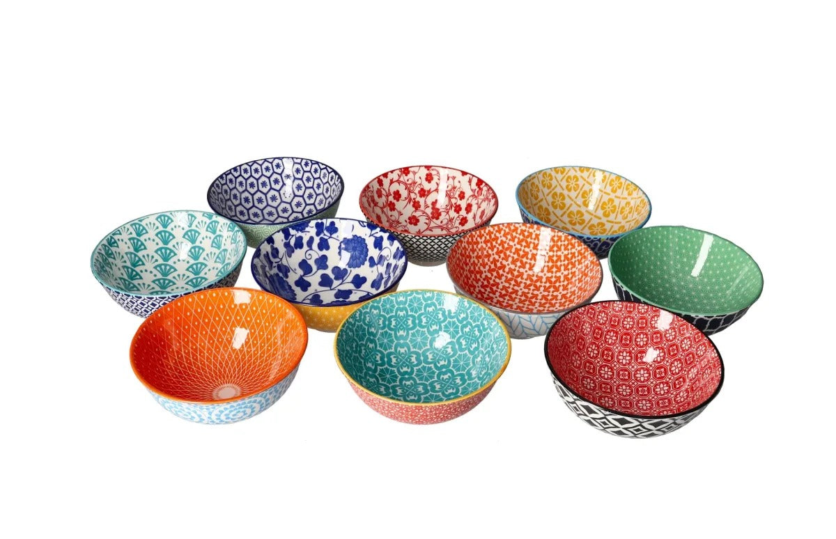 DANNY HOME 4.75″ Bohemian All Purpose Bowls – Set of 10 | Premium Ceramic Tableware