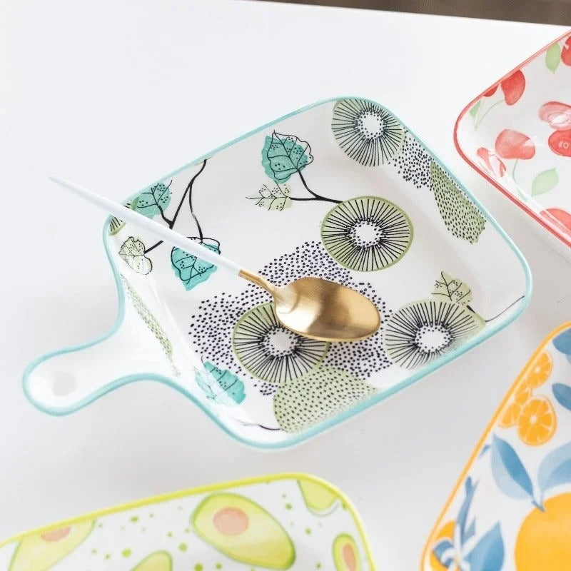 “DANNY HOME Fruit Print Ceramic Serving Dish – Colorful Fruit Pattern Ceramic Platter for Fruits & Snacks