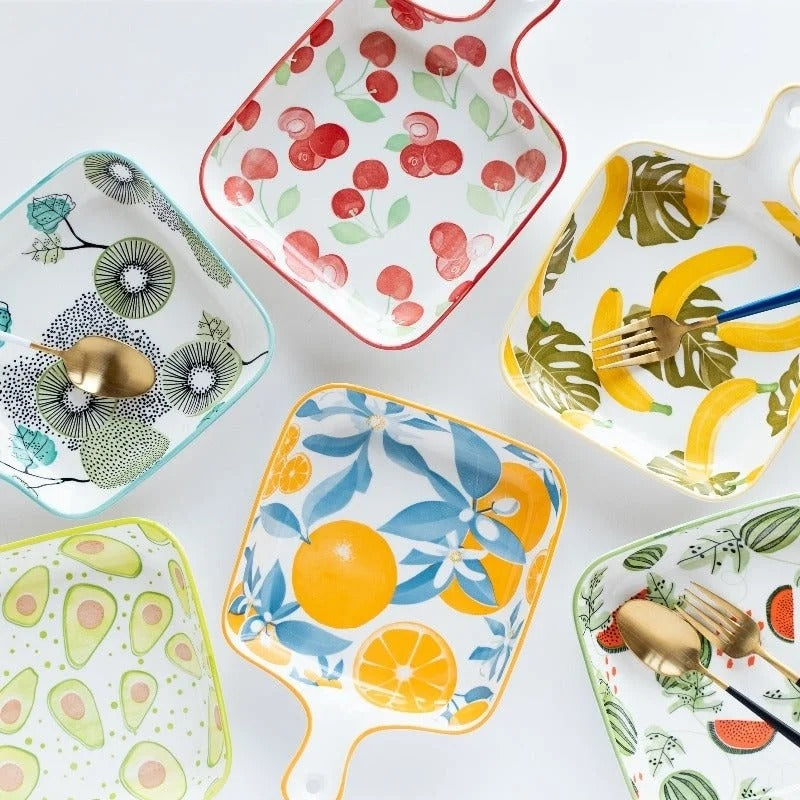 “DANNY HOME Fruit Print Ceramic Serving Dish – Colorful Fruit Pattern Ceramic Platter for Fruits & Snacks