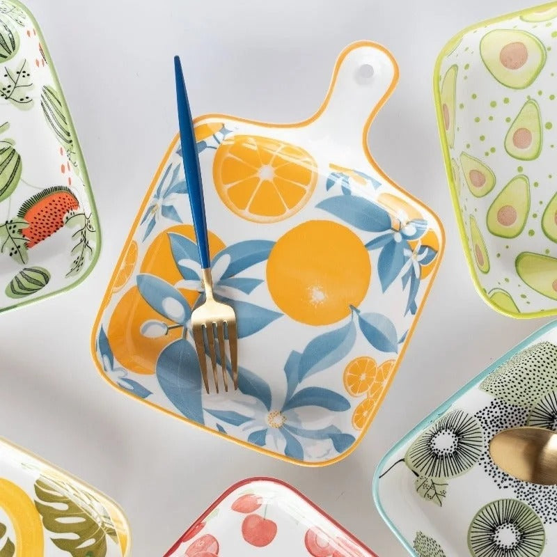 “DANNY HOME Fruit Print Ceramic Serving Dish – Colorful Fruit Pattern Ceramic Platter for Fruits & Snacks