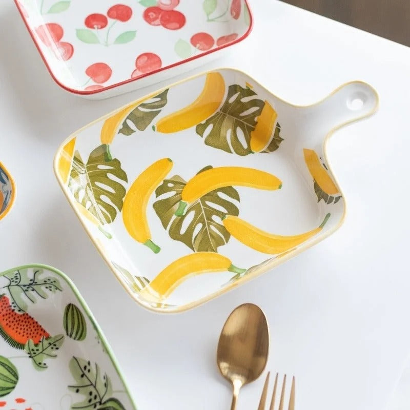 DANNY HOME Fruit Print Ceramic Serving Dish – Colorful Fruit Pattern Ceramic Platter for Fruits & Snacks
