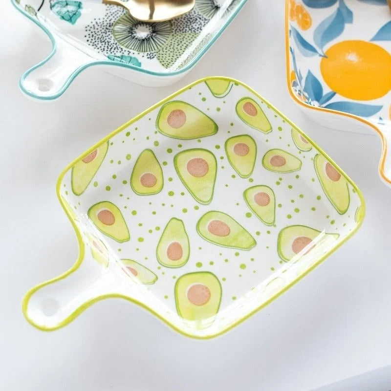 DANNY HOME Fruit Print Ceramic Serving Dish – Colorful Fruit Pattern Ceramic Platter for Fruits & Snacks