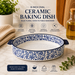 DANNY HOME 8-inch oval ceramic baking dish with blue floral pattern and integrated side handles for baking and serving. ceramic baking dishcasserole dishbakewareceramic oven dishbaking trayLong-Tail KeywordsDANNY HOME 8 inch ceramic baking dishblue floral ceramic casserole dishceramic baking dish with handlesoval ceramic bakeware for casserolesoven to table ceramic baking dishBuyer-Intent Keywordsbuy ceramic baking dishpremium casserole dish Pakistanbest ceramic bakewareceramic baking dish w