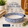 DANNY HOME 8-Inch Oval Ceramic Baking Dish with Handles | Blue Floral Oven-to-Table Casserole Bakeware