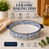 DANNY HOME 8-Inch Round Ceramic Baking Dish with Handles | Blue Floral Oven-to-Table Casserole Bakeware