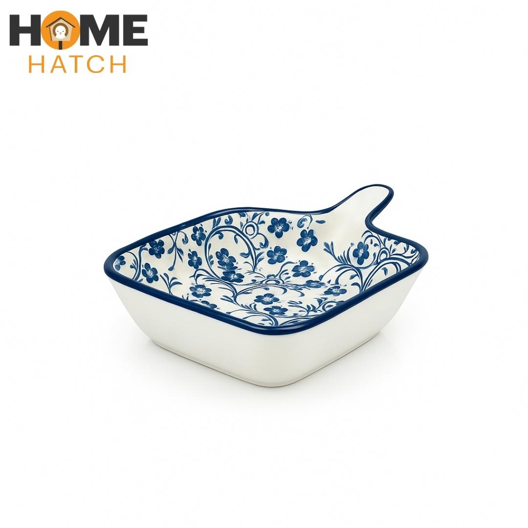 DANNY HOME Navy Blue Floral Ceramic Tray with Handle 4.75 Inch – Home Hatch Pakistan