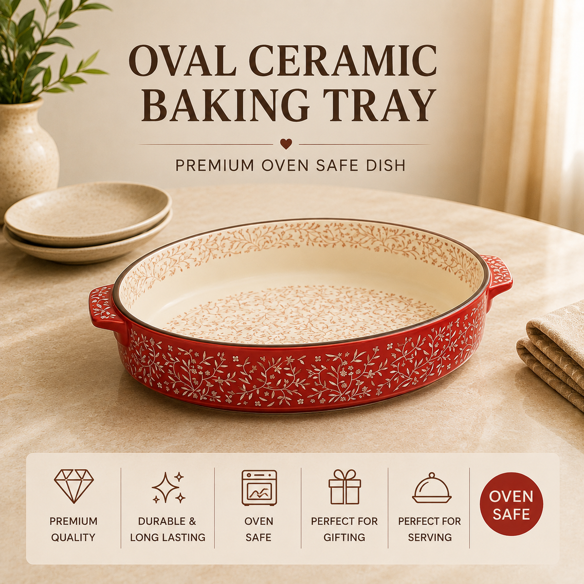 Danny Ceramic Baking Tray – premium oven safe dish with handles – Home Hatch PakistanDANNY HOME ceramic baking trayoval ceramic baking dishoven safe ceramic dishceramic casserole dishoval baking trayceramic oven dishoven to table bakewareceramic roasting dishpremium ceramic bakewareceramic baking dish PakistanDANNY HOME oval ceramic baking tray and premium oven-safe dish for casseroles, roasting, baked pasta, vegetables and table serving.