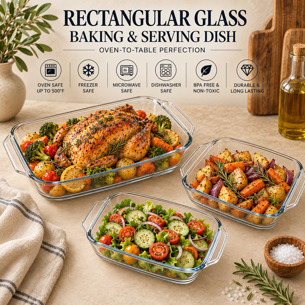 DELISOGA rectangular glass baking dish, glass baking dish with handles, rectangular glass baking dish, glass serving dish, glass casserole dish, clear glass baking dish, oven to table baking dish, glass bakeware, rectangular casserole dish, lasagna baking dish, glass roasting dish, baking and serving dish, glass oven dish, kitchen bakeware, DELISOGA glass dish, glass baking dish Pakistan, baking dish with handles Pakistan, glass bakeware Pakistan, casserole dish Pakistan, buy glass baking dish Pakistan.