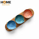 Danny Home Acacia Wood Platter with 3-Piece Ceramic Serving Bowls
