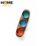 Danny Home Acacia Wood Platter with 3-Piece Ceramic Serving Bowls