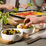 Danny Home Pizza Passion topping platter set – 3 ceramic bowls white + wooden serving tray – Home Hatch