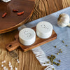 Danny Home Ceramic Salt & Pepper Shaker Set with Acacia Wooden Tray