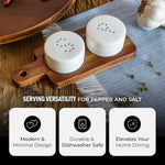 Danny Home ceramic salt and pepper shaker set with acacia wooden tray premium kitchen seasoning set