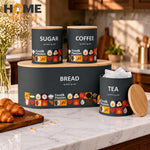 dark grey bread bin and kitchen canister set with wooden lids tea coffee sugar storage Pakistan