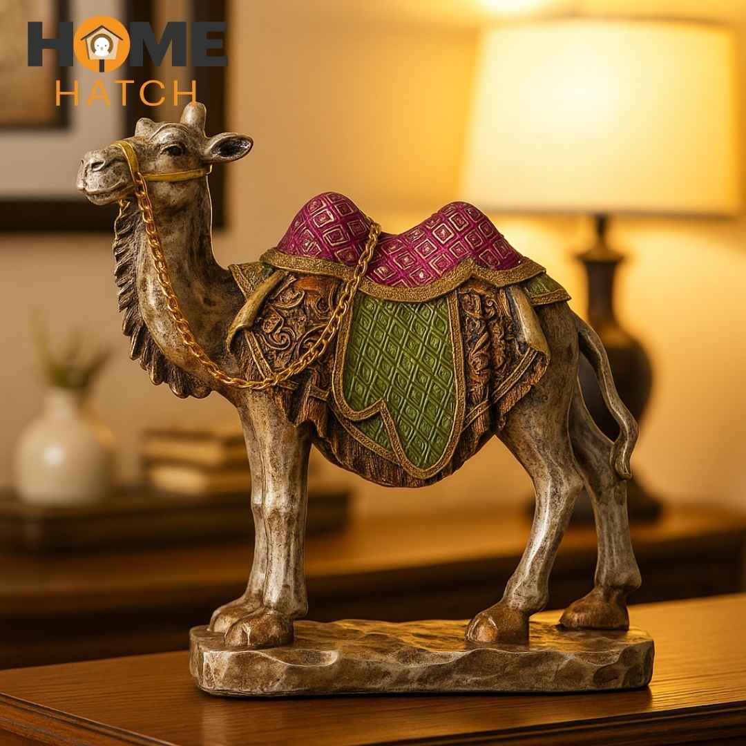 Decorative Camel Figurine – Handcrafted Statue with Colorful Saddle