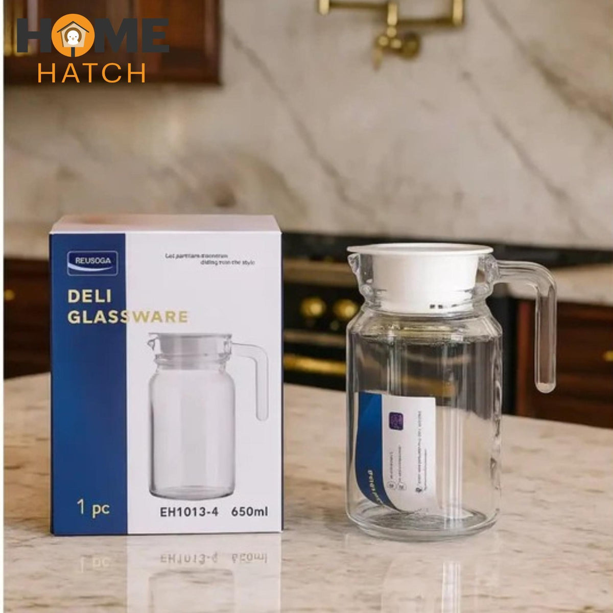 Delisoga Premium Glass Water Jug with Plastic Lid – 650ml