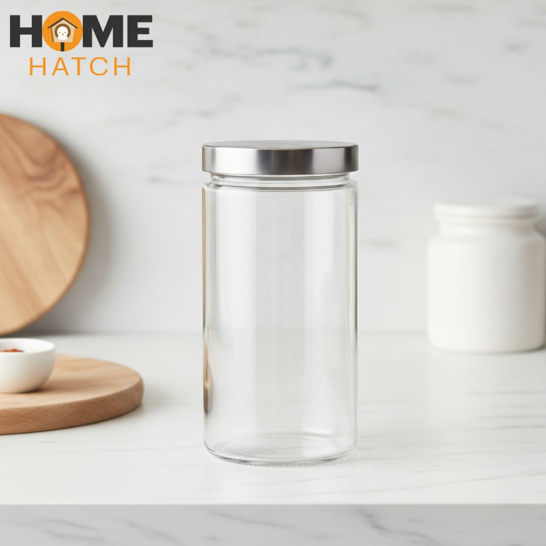 Delisoga® Clear Glass Storage Jars – Airtight Kitchen Containers 1.64 Litre Capacity