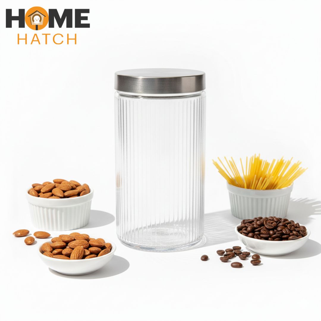 Delisoga® Clear Glass Storage Jars – Airtight Kitchen Containers 1.64 Litre Capacity