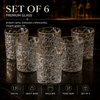 Delisoga Set of 6 Embossed Glass with Gold Rim | 340ml Premium Drinking Glasses for Water, Juice, Whisky & Cocktails