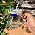 Delisoga Glass Coffee Mug With AIrtight Lid and Silicone Straw