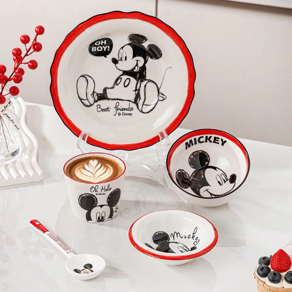 Disney Original Mickey Mouse 5-piece ceramic dinnerware set with plate bowl cup spoon and gift box