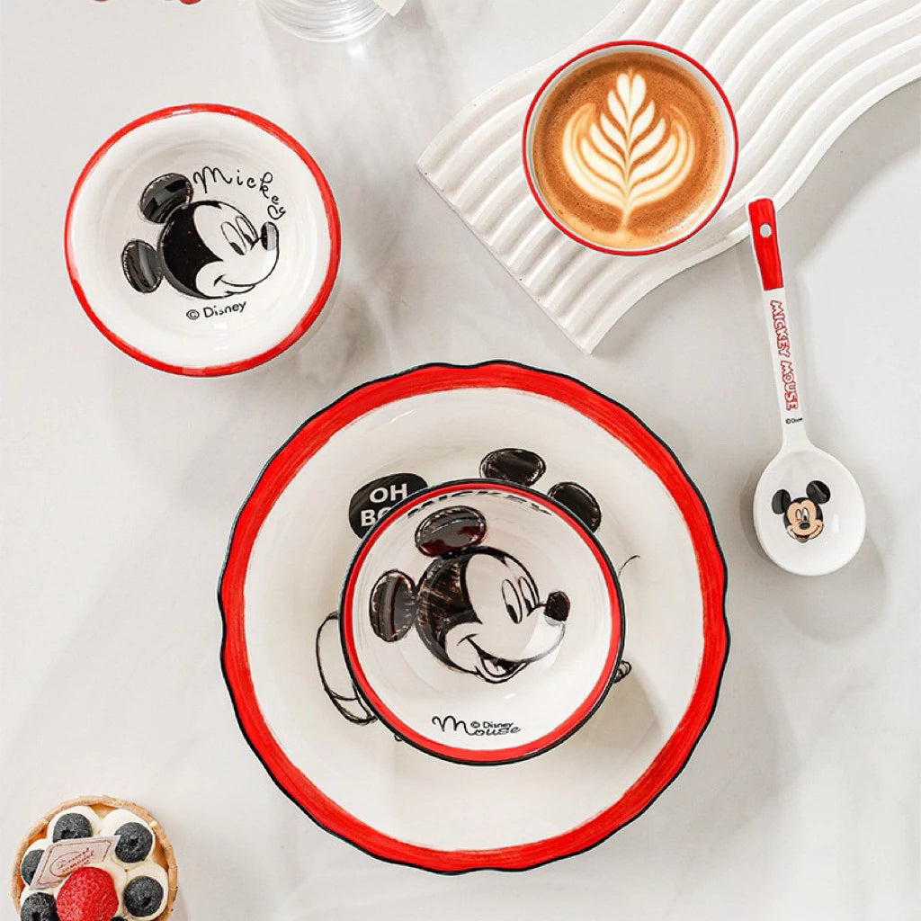 Disney Original Mickey Mouse 5-piece ceramic dinnerware set with plate bowl cup spoon and gift box