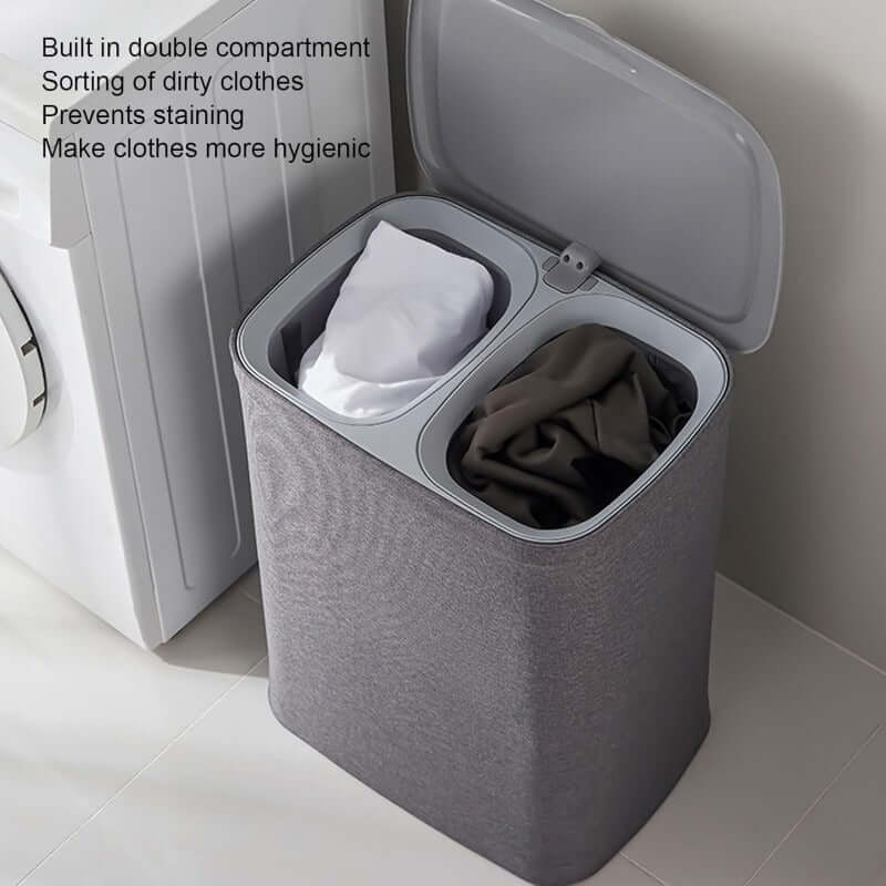 Double Laundry Hamper with Removable Bags – 2-Section Sorter Basket