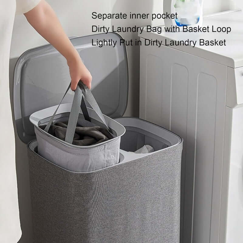 Double Laundry Hamper with Removable Bags – 2-Section Sorter Basket