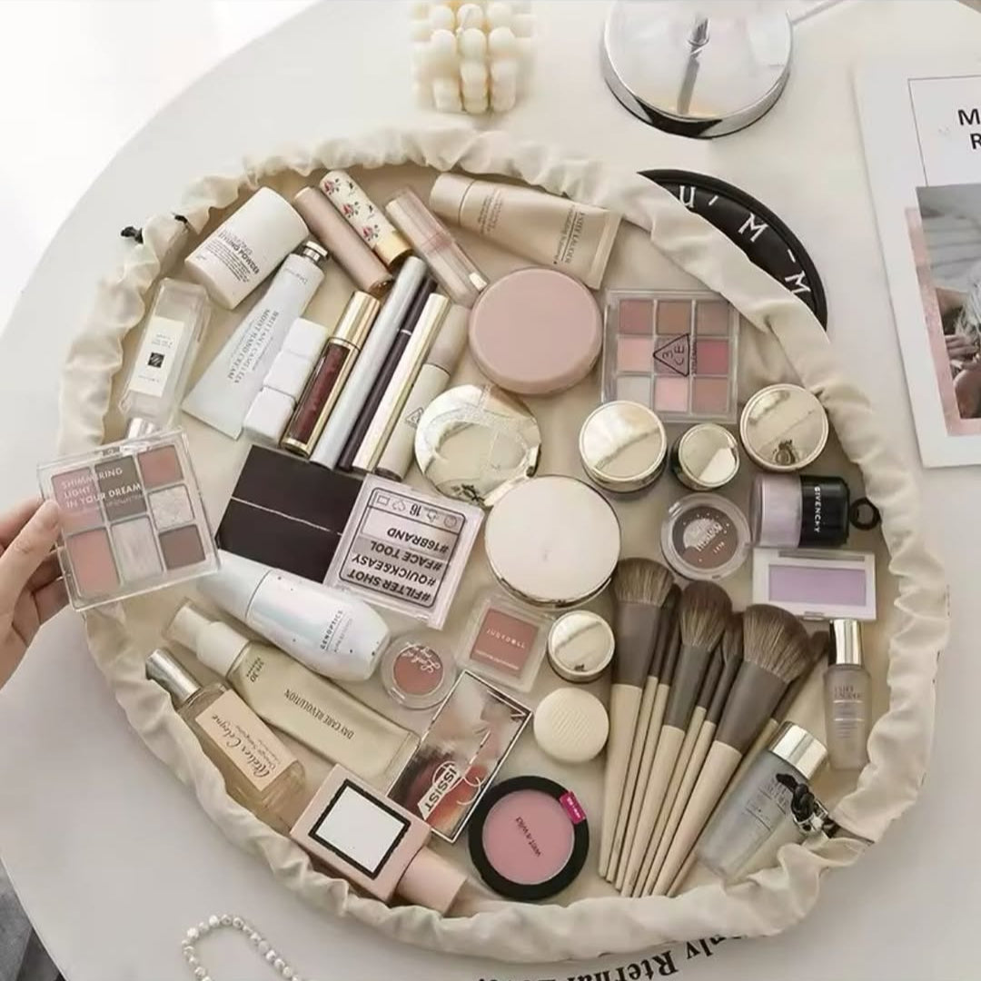 Drawstring Makeup Bag – Fashion Handbag & Large Travel Toiletry Organizer