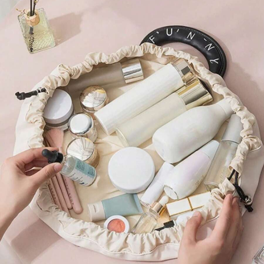 Drawstring Makeup Bag – Fashion Handbag & Large Travel Toiletry Organizer