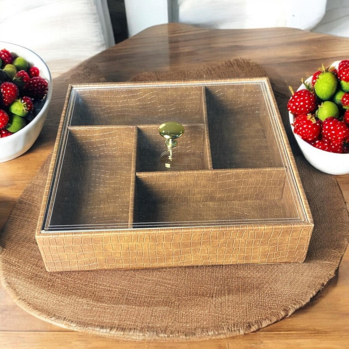 faux leather crocodile pattern dry fruit tray premium serving platter for snacks nuts – Pakistan