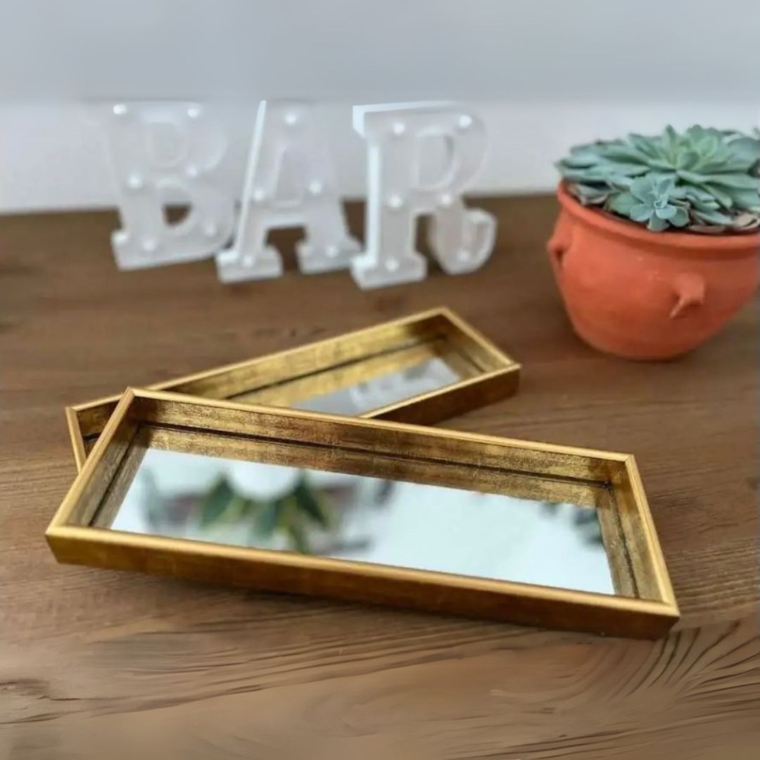 Versatile Gold Border Elegant Decor Mirror Tray