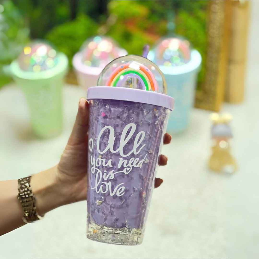 بھوسے کے ساتھ بچوں کی رینبو بوتل | پینے کی بوتل | بچوں کا گلاس