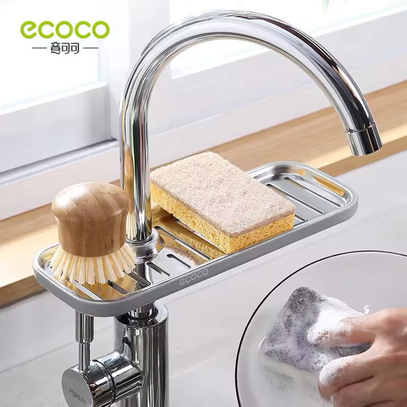 ECOCO Kitchen Faucet Drain Rack – Sink Basket & Sponge Soap Holder Organizer