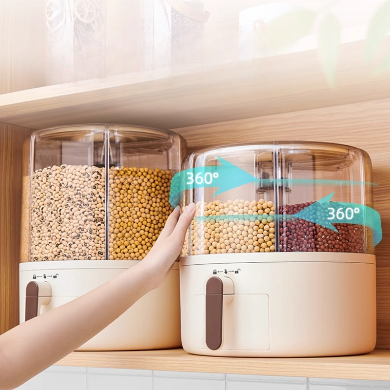 ECOCO 360° Rotary Grains Storage Box – Divided Rice & Cereal Dispenser”