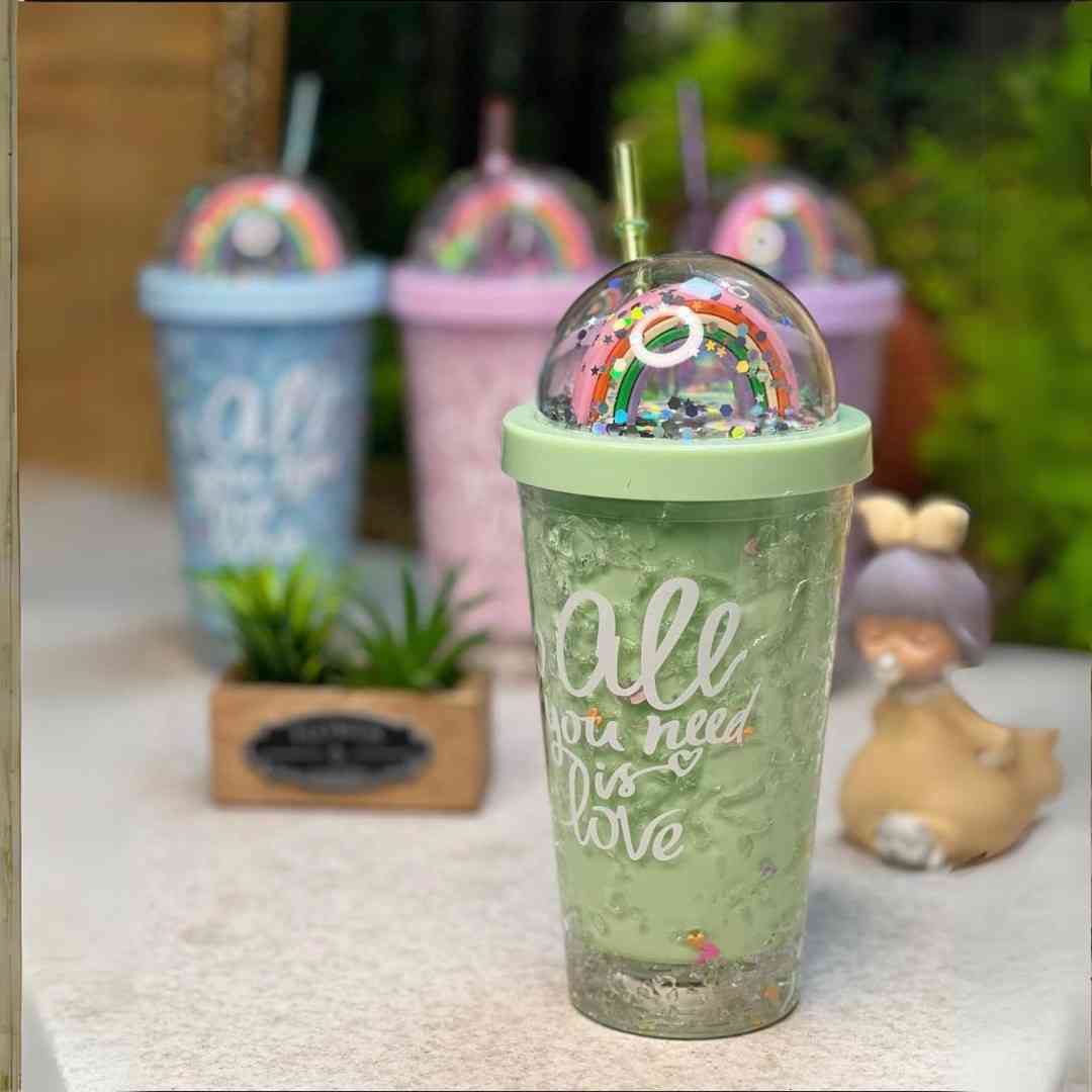 بھوسے کے ساتھ بچوں کی رینبو بوتل | پینے کی بوتل | بچوں کا گلاس