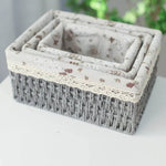 Rectangular Cloth Covered Braided Basket | Vanity Basket | Set of 3