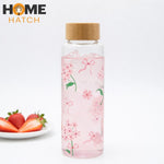 Floral Printed Glass Water Bottle with Bamboo Lid