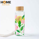 Floral Printed Glass Water Bottle with Bamboo Lid